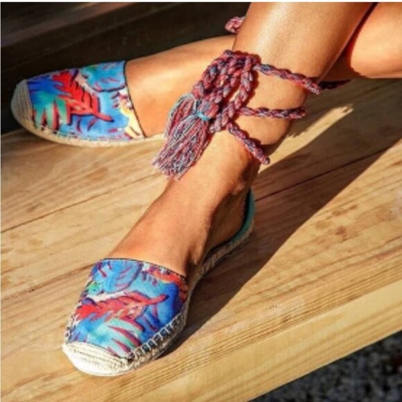 Sam Elelman Circus Lenora ankle wrap espadrilles Womens 9 colorful canvas jute - Picture 1 of 10
